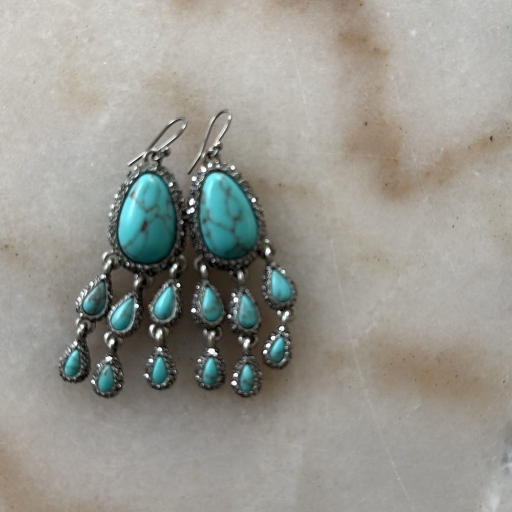 Lucky Brand Turquoise Crystals Rhinestone Earrings Silver Dangle Earrings - Picture 11 of 17